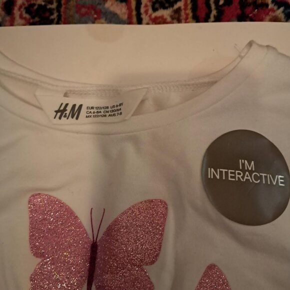 Sequin-skirt dress white pink butterfly H&M NWOT long sleeves size 6-8 - Picture 3 of 3